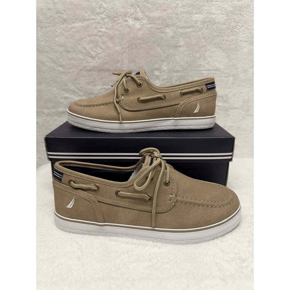 Nautica Spinnaker Youth Boat Shoes Tan Canvas Lace-Up Size 5